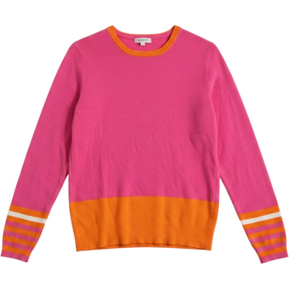 Liz‎ Claiborne Sweater Womens Medium Pink Orange Colorblock Cotton Striped Cuff